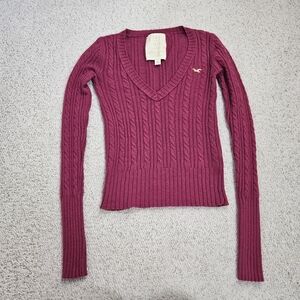 Vintage Hollister Cable Knit Sweater Mulberry Deep V Neck Fitted Bella Swan Y2k